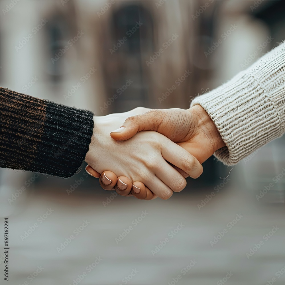 Poster A close-up of a handshake with focus on the interlocking hands. 