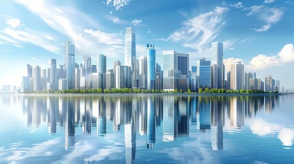 Modern City Skyline Reflection in Water Photo