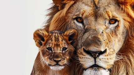 Fototapeta premium A close-up view of a lioness with her cub, showcasing their bond