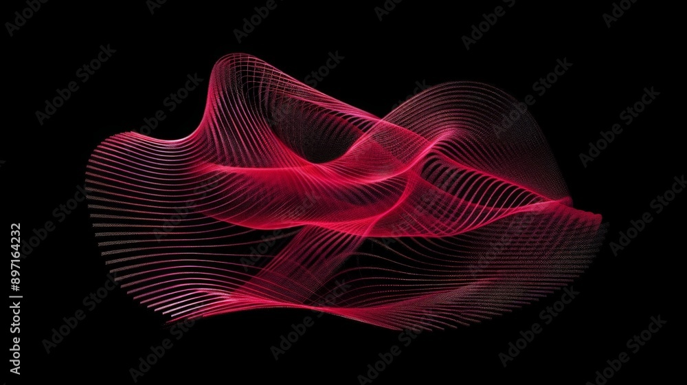 Poster abstract red lines forming a dynamic and elegant wave shape on a black background