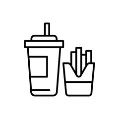 Fries and soft drink outline icons, minimalist vector illustration ,simple transparent graphic element .Isolated on white background