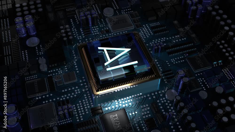 Poster computer processor and ai word - 3d 4k animation (3840 x 2160 px)