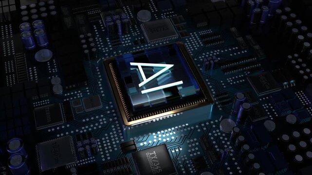 Computer processor and AI word - 3D 4k animation (3840 x 2160 px)