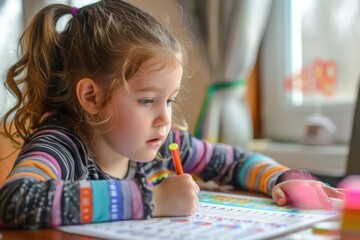 Young Student Engaged in Homeschool Math Drill Practicing Times Tables with Focus and Concentration