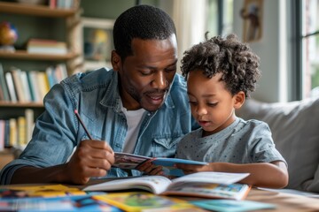 Naklejka premium Engaged Parent Teaching Child to Read in One-on-One Homeschool Session