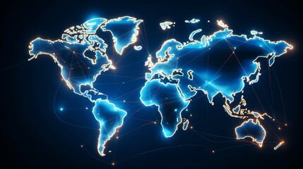 Digital world map  global network, ai, data transfer, cyber tech, information exchange