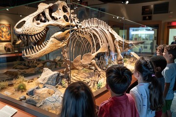 Fototapeta premium Curious Kids Exploring Artifacts: Experiential Learning at Museum on School Field Trip