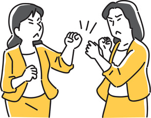 ファイティングポーズをとる2人の女性