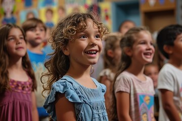 Enthusiastic Children Engaged in School Play for Performing Arts Education