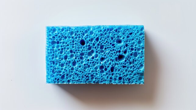Blue rectangle sponge on white backdrop