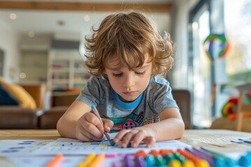 Young Child Engrossed in Solving Math Problems, Homeschool Learning Activity