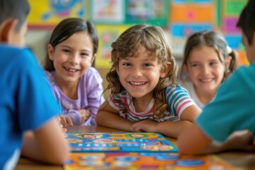 Engaged Students Playing Educational Board Games for Interactive School Learning