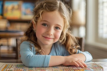 Young Student Exploring History through Interactive Timeline in Homeschool Social Studies Lesson