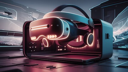 3d render illustration of virtual reality box, A head-mounted device(VR) headset