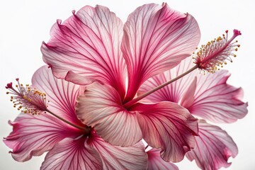 Fototapeta premium Delicate petals of vibrant pink hibiscus flower unfold against a transparent background, showcasing intricate details and subtle texture in high-definition clarity.