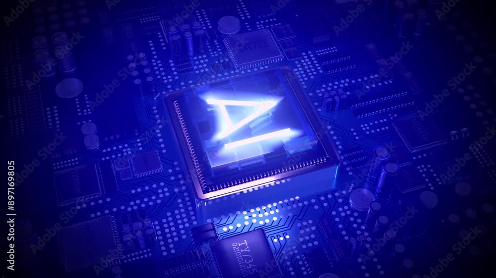 Poster ai computer processor and light rays - 3d 4k animation (3840 x 2160 px)
