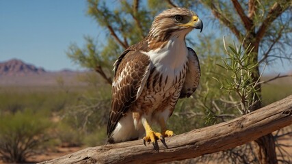Ferruginous Hawk on branch in Sonoran Desert Flying Sequence.