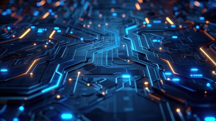 Obraz premium Futuristic global network design, deep charcoal backdrop, neon-blue pathways, luminescent nodes, sleek and innovative.