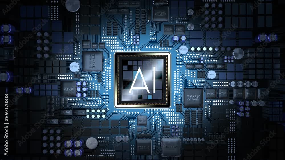 Poster computer processor and ai word - 3d 4k animation (3840 x 2160 px)