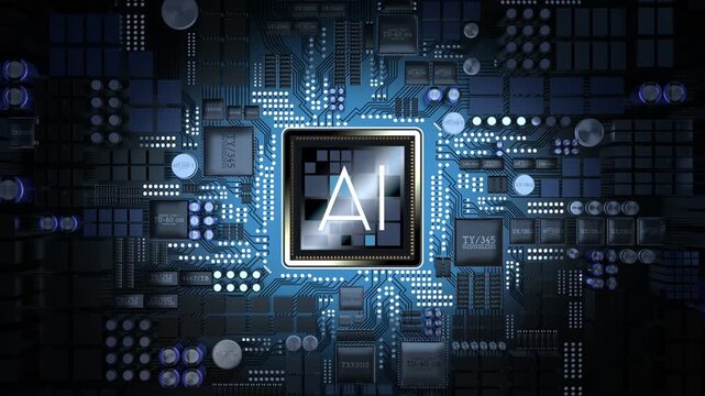 Computer processor and AI word - 3D 4k animation (3840 x 2160 px)