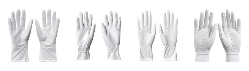 Obraz premium Collection set of pair of medical gloves isolated on transparent background
