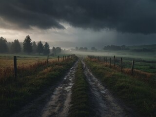 dark foggy and cloudy path neutral rural background.