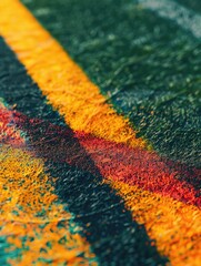 Fototapeta premium Close-up shot of yellow and red lines on a green surface, great for illustrating design concepts or abstract ideas