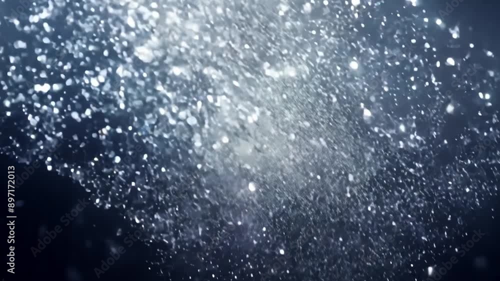 Poster a dark blue background with abstract white sparkles and bokeh.