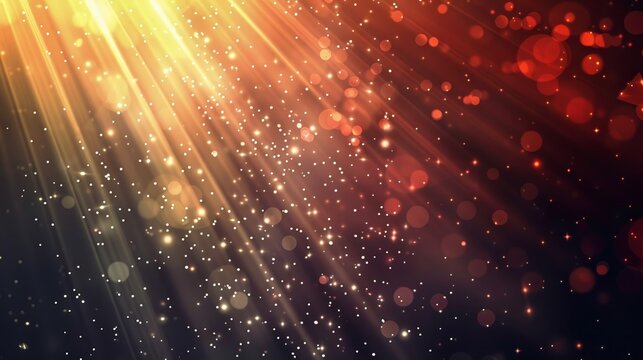 Golden light beams illuminating a dusty party setting, ideal for festive events and joyous gatherings