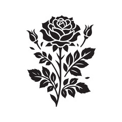 Elegant Black and White Rose Vector Illustration, Beautiful Rose Silhouette Art for Creative Projects