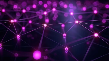 Fototapeta premium Global network system, matte black backdrop, iridescent violet pathways, illuminated nodes, modern and interconnected.