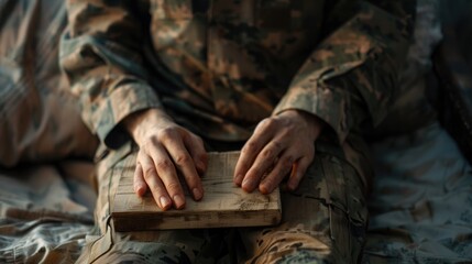 A person sits on a bed with a book in hand, perfect for illustration or photo shoot