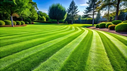 Fresh vibrant green lawn blades swaying gently alongside crisp white lines dividing the lush turf in a picturesque landscape.