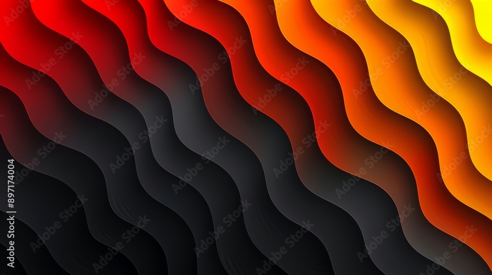 Poster dynamic wavy gradient abstract background ranging from red to yellow hues, perfect for modern design