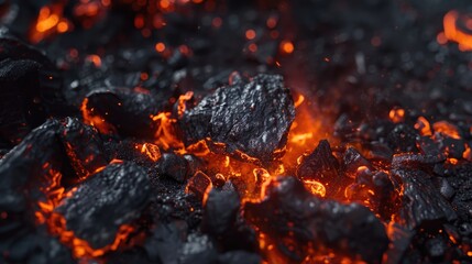 Macro selective focus on burning forest coals