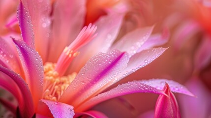 Macro photograph of blossoming spring cactus petals