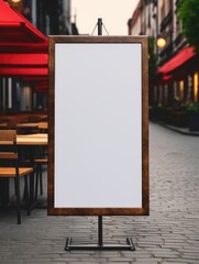 A blank signboard on a metal stand, suitable for business promotion or event announcements. Customizable and easily filled with printed content.