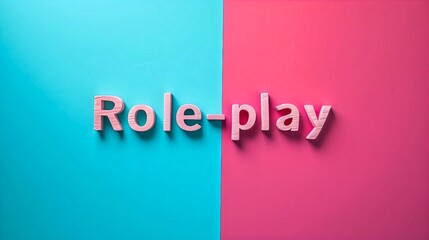 "Role-Play" text in a wooden texture on a split blue and pink background, representing creativity and interactive learning.
