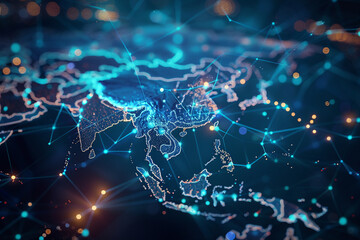 Digital map of Asia  concept of global network and connectivity  data transfer and cyber technology  business.