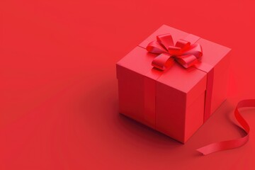 A small red gift box tied with a matching red ribbon, perfect for birthdays or holidays