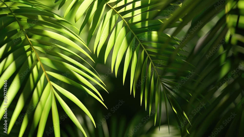 Poster a tropical setting with palm trees in the background