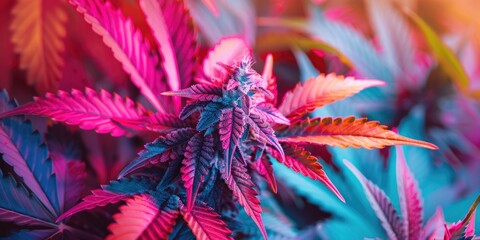 The cannabis plant is a vibrant mix of pink and purple hues, highlighting its beauty.