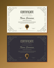 Certificate of achievement template with vintage gold border - Vector