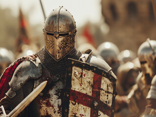 Fototapeta premium A Medieval Knight With a Sword and Shield in Battle