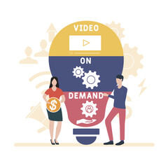 VOD - video on demand acronym. business concept background. vector illustration concept with keywords and icons. lettering illustration with icons for web banner, flyer, landing