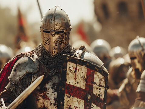 A Medieval Knight With a Sword and Shield in Battle