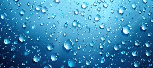 Abstract water droplets on a blue background creating a fresh, clean, and vibrant pattern. Generative ai