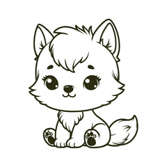 Cute Baby Wolf Vector Art, Adorable Wolf Pup Illustration, Kawaii Wolf Cub Vector