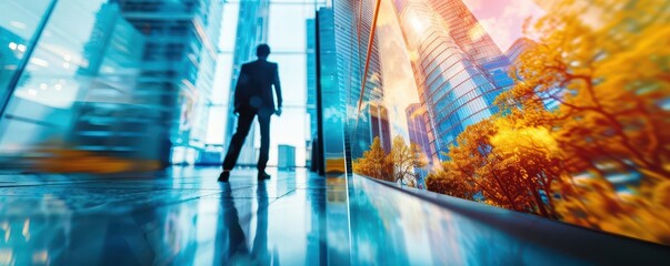 Obraz premium Brochure featuring emissions trading market insights, emissions trading environment, copy space, informative theme, surreal, overlay, reception area backdrop, copy space for text,