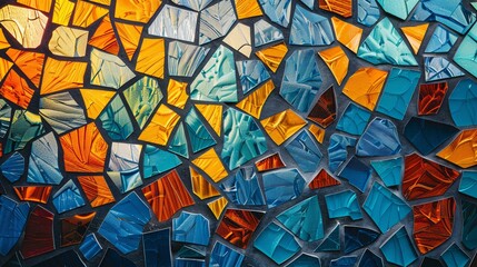 Colorful background showing a mosaic made of broken glazed tiles forming an abstract pattern